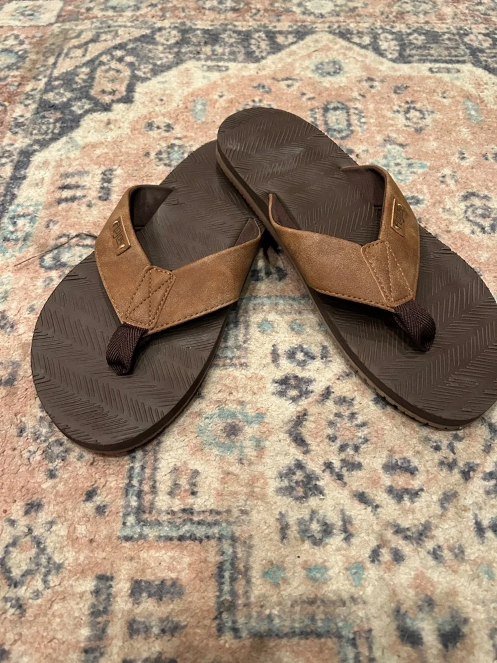 Flojos Mens Brown Leather-Trim Flip Flops